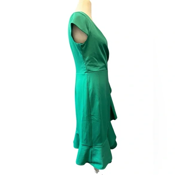 NWT London Times Cap Sleeve V-neck Green w/Ruffle Faux Wrap Skirt Dress- 6 - Picture 3 of 10